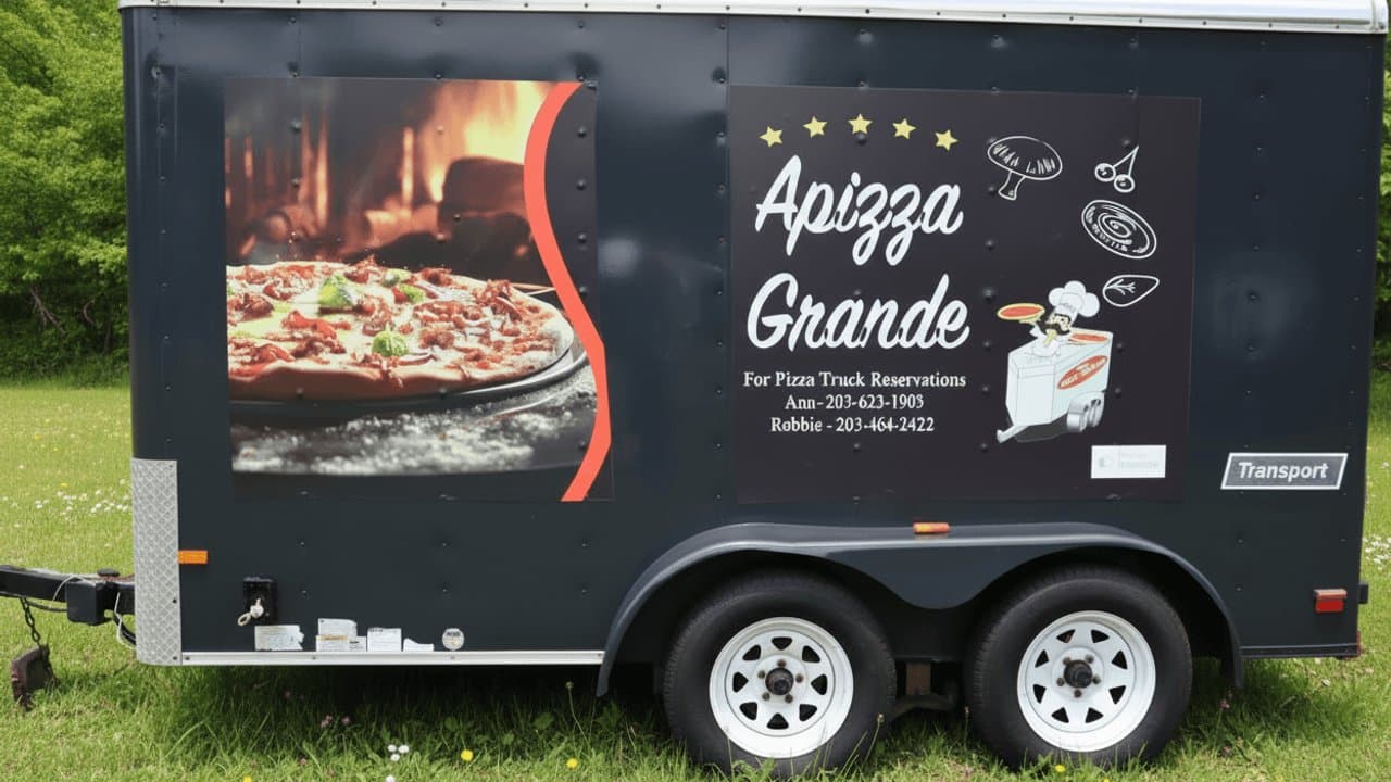 Apizza Grande pizza truck at an evening event
