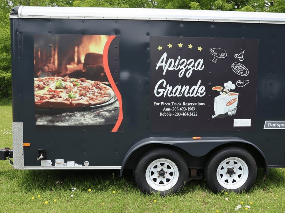 Inside Apizza Grande restaurant showing wood-fired oven and dining area